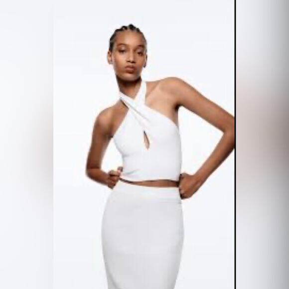 Zara White Halter Crop Top Size Large NWT - Picture 2 of 3
